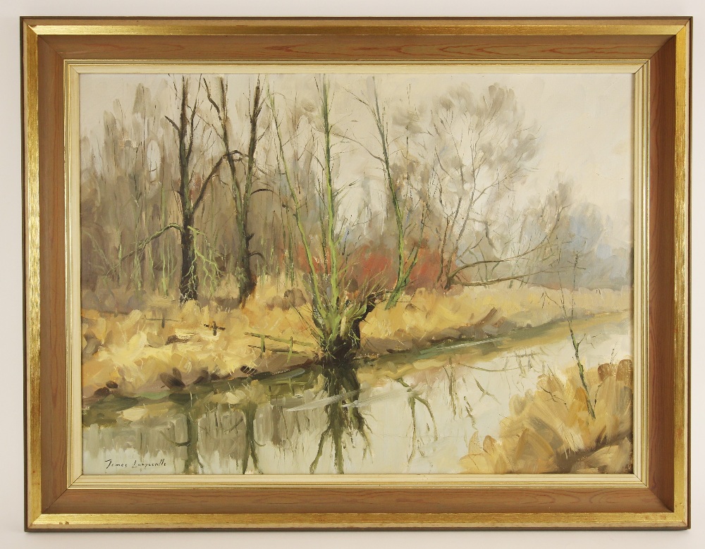 James Longueville PS PBSA (British, b.1942), "Winter On The Brook, Aldford", Oil on canvas, Signed - Image 2 of 3