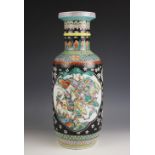 A Chinese porcelain famille verte baluster vase, Kangxi six-character mark, the body of the vase