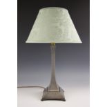 A 'Best English Pewter' Arts & Crafts style 'Hand Hammered' lamp base, of tapering square section