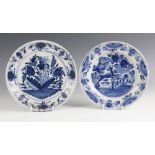 A Delft tin glazed earthenware blue and white plate, 19th century, the well painted with a stag