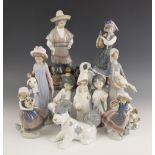 Eleven Lladro figures, late 20th century, to include a male pot seller, 30cm high, a female pot