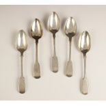 A set of three Victorian silver fiddle pattern tablespoons, A B Savory & Sons, London 1864, of