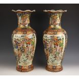 A pair of large Japanese Satsuma porcelain vases, 20th century, each baluster vase with flared