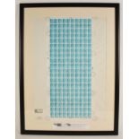 A framed and glazed 1979 1/2p sheet of two hundred stamps affixed a large cover, used locally at