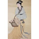 Chinese School (20th century), Watercolour on paper scroll painting, Full length portrait of a