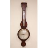 A George IV banjo barometer, signed P Rival Edinburgh, the mahogany case inlaid with conch shells