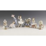 Six Lladro figures, late 20th century, comprising: a boxed "Little Ballerina II", 18cm high, a boxed