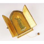 A Swiss music box by Reuge, modelled as a travelling icon with double doors, decorated with a