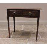 A George II oak side table, the rectangular moulded top with inverted corners, above a pair of lip