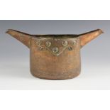 A Chinese copper cooking vessel, 18th/19th century, the tapered cylindrical body with twin spouts,