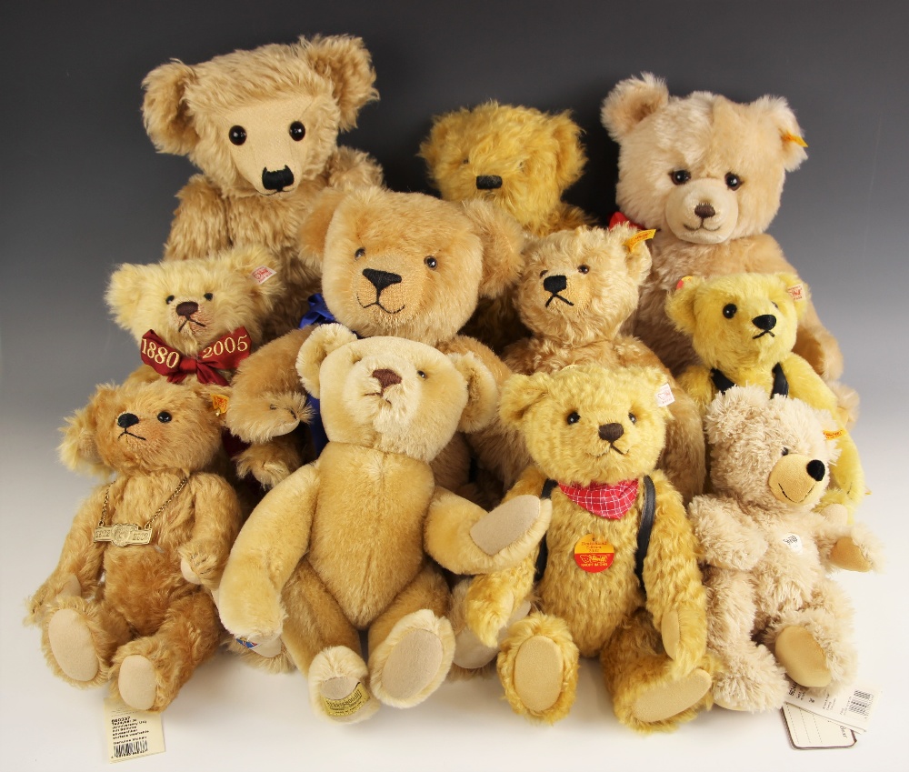 A collection of eleven teddy bears, to include seven Steiff bears, comprising: a 'Deutschland