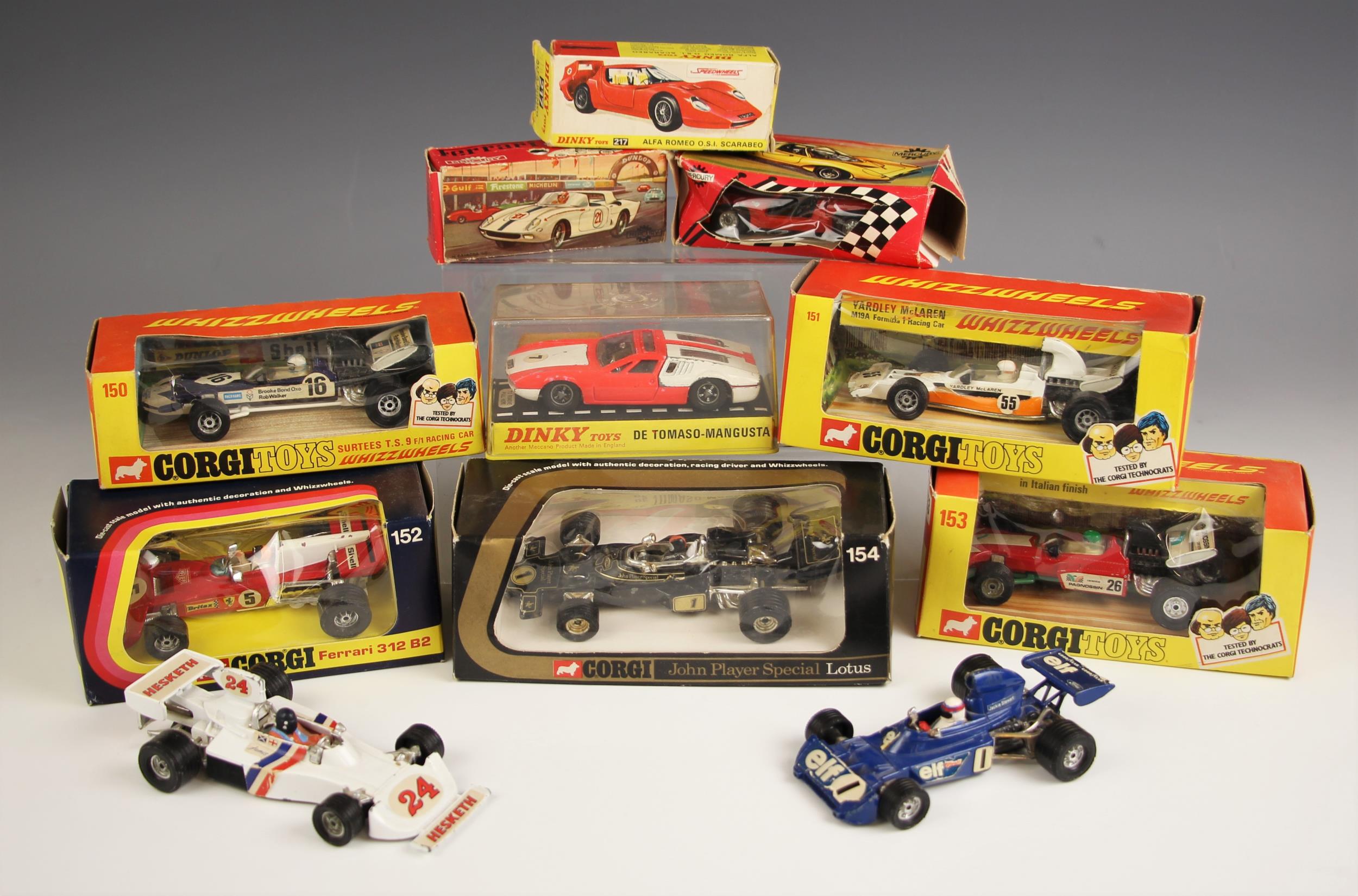 Five boxed Corgi Toys Formula 1 cars comprising: 'John Player Special Lotus', model number 154,