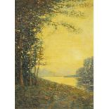 Arthur Hoeber (American, 1854-1915), 'Evening', a river landscape with woodland, Oil on canvas,
