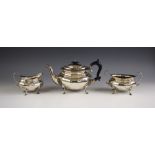 A George V silver tea service, Charles S Green and Co Ltd, Birmingham 1923- 1924, the faceted body