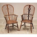 A well matched pair of ash and elm Windsor farmhouse elbow chairs, 19th century, each with a hoop