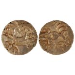 Late Kushan gold praddita, pale gold stater, 21mm, weight 7.6gms