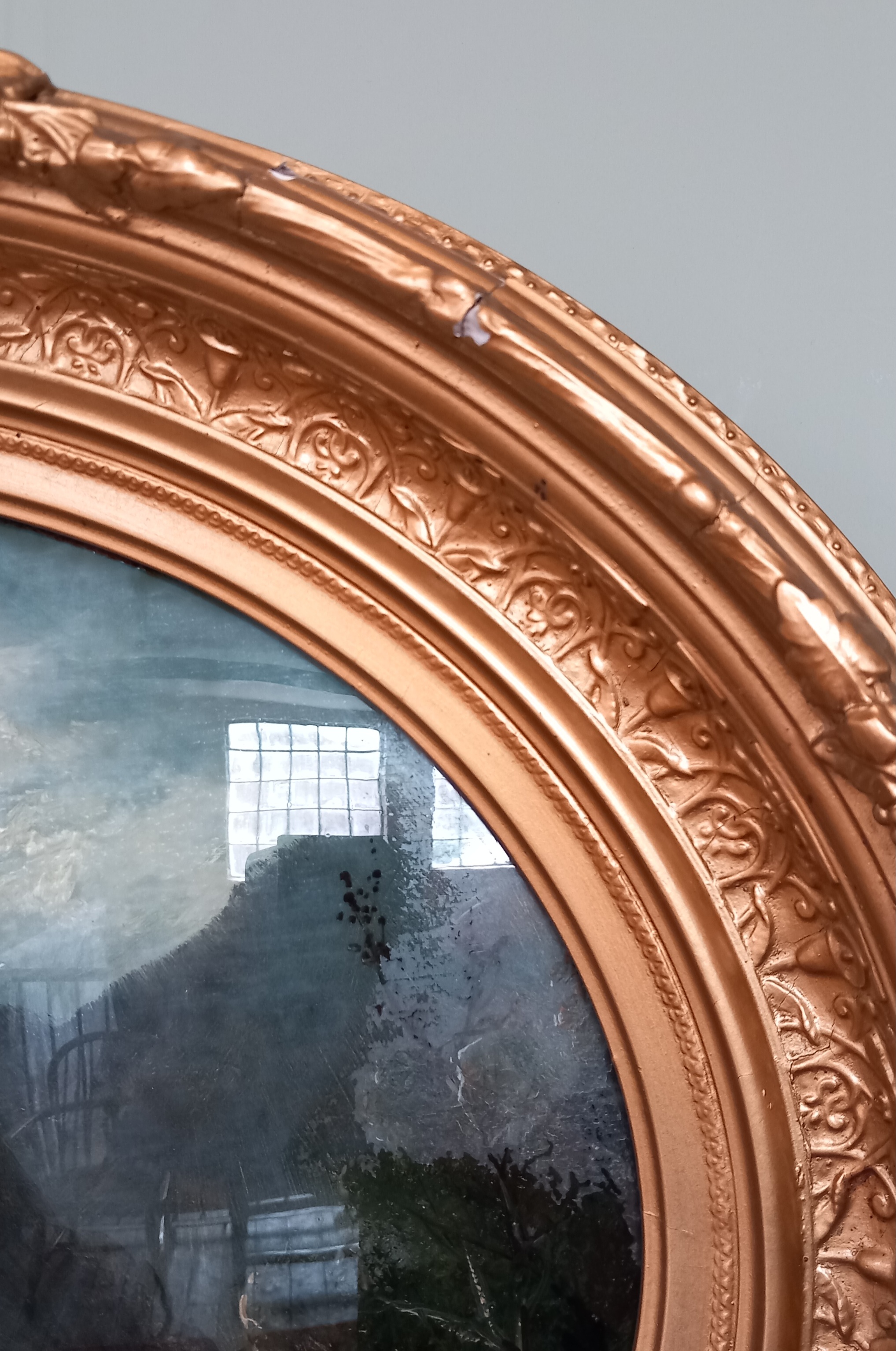 Two reverse-painted landscapes on convex oval glass, late 19th or early 20th century, one - Image 7 of 8