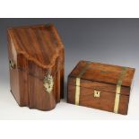 A George III mahogany and rosewood crossbanded cutlery box, later converted to a stationery box,