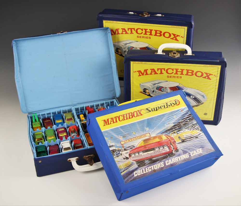 Three Matchbox Series Collector's Cases and a Matchbox Superfast Collector's Case, each with four