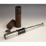 A cased German nickel plated telescope by Treuer of Berlin, 19th century, the four drawer