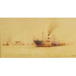 Frederick James "Fred" Elliott (British/Australian, 1864-1959), Cargo ships in port, Watercolour