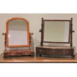 A George III mahogany dressing table mirror, the rectangular mirror supported on bobbin and baluster