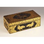 A Chinese ebonised and gilt box, early 20th century, of rectangular form, the gilt detail
