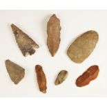 A collection of ancient stone tools or implements, Neolithic, some possibly Egyptian, 10cm - 5cm