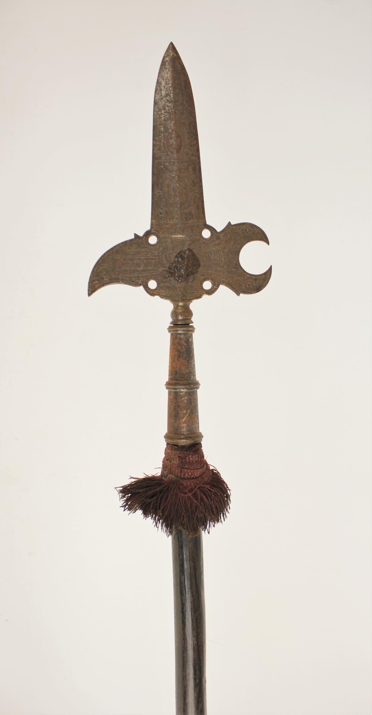 An etched State Halberd, Central European or Russian, circa 1740, the head with ridged blade, both