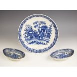 Two Herculaneum pearlware blue and white dishes, early 19th century, each of navette form printed in