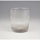 A whisky glass or tumbler, probably 19th century, wheel cut with monogram 'MV' above narrow basal