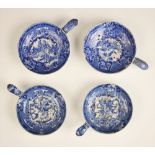 Two blue and white pearlware egg strainers, 19th century, the bowls with matching pierced design