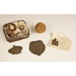 A collection of seven musket balls, possibly Civil war, all of various sizes, one with 'Royal