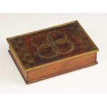 A French Boulle work oak and brass inlayed bridge box, with hinged lid, pierced hinge brackets, each
