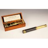 A mahogany cased students monocular microscope, early 20th century, case 20cm long, with original