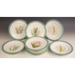 A Worcester botanical part dessert service, comprising a cake stand, 24cm diameter,