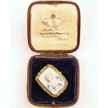 A Victorian miniature portrait mourning brooch, the rectangular ivory board with painted depiction