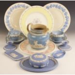 A selection of Wedgwood Embossed Queens Ware, comprising: two teacups, three saucers and four dinner