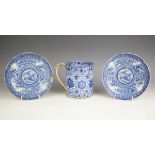 A Wedgwood blue and white pearlware mug of large proportions, late 18th or early 19th century, the