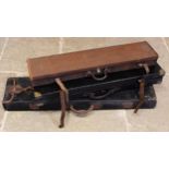 A canvas and leather gun case, with a baize lined sliding and fitted interior, 96cm W, along with