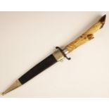 A European hunting knife, early 20th century, with roe deer hoof hilt, with silver collar,