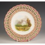 A Minton porcelain cabinet plate, late 19th century, the well with printed and hand embellished