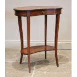 An Edwardian Sheraton revival kidney shaped occasional table, the banded top inlaid with a basket of