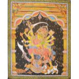 Indian School (20th century), Gouache on canvas scroll, Goddess Durga slaying Mahishasura,