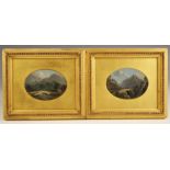 English school (19th century), A pair of naïve oval studies each depicting bridges in mountainous