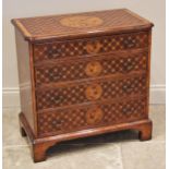 A Dutch influence 18th century style marquetry inlaid walnut chest of drawers, late 20th century,