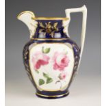 A Victorian Staffordshire jug, painted with a central rose motif to each side, gilt foliate