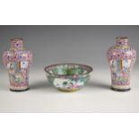 A pair of Chinese enamel vases, Canton (19th century), each high shouldered baluster vase