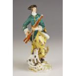 A Meissen porcelain figure of a huntswoman, late 19th century, the figure modelled standing
