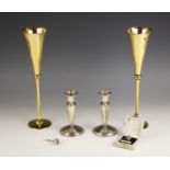A selection of silver, including a pair of silver candlesticks, W I Broadway & Co, Birmingham